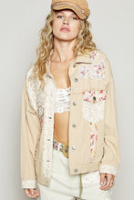 Cream Vintage Washed Lace Floral Patches Denim Jacket
