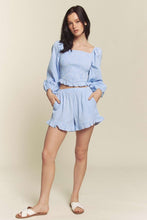 Blue Gingham Smocked Top With Shorts Set
