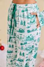 Hunter Green Christmas Print Pajama Set With Satin Bow