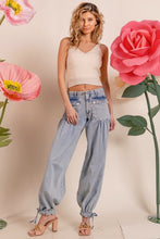 Lt Denim Washed Denim Wide Leg Pants With Tie Hem Detail