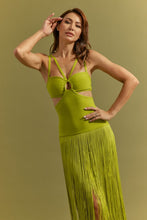 Citron Green Bandage Fringe Dress With Cutout