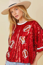 Red Game day Sequin Foot Ball Flocking Crop Top