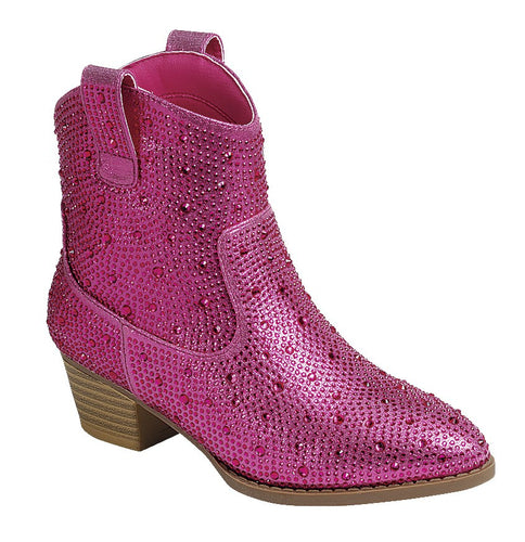 Fuchsia Kids Boots Stacked Heel Cowboy Bootie With Sparkle Through Ou