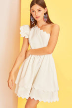 Off White One Shoulder Scallop Edge Trim Solid Dress