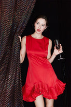 Red Flutter Ruffle Hemline Sleeveless Mini Dress