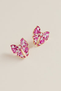 Pink Ceramic Bow Enamel Casting Flower Pattern Earrings