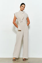 Cream High Neck Draped Waist Cap Sleeve Jumpsuit