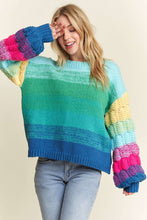 Green Puff Sleeve Ombre Sweater Top