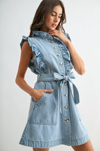 Lt Sleeveless Denim Dress With Ruffle Details