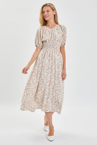 Ivory/Blush Modest Smocked Floral Dress