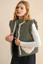 Black Gingham Pattern Sherpa Pocket Vest