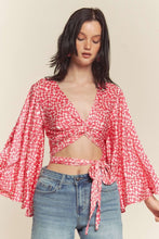 Pink Kimono Sleeve Multi Tie Top
