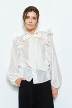 Ivory Soft Wool Blouse With Bow Tie & Pearl Buttons