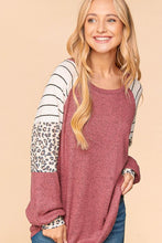 Mauve/Ivory/Black Soft Brushed Leopard Color Block Knit Top