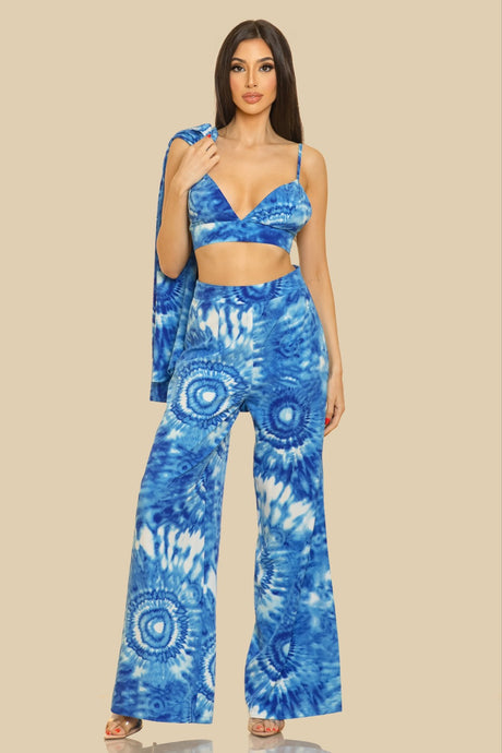 Blue Combo Kasey 3 Piece Tie Dye Pant Set