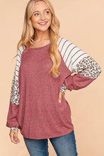 Mauve/Ivory/Black Soft Brushed Leopard Color Block Knit Top