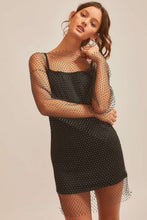 Black Fishnet With Rhinestone Sexy Mini Dress