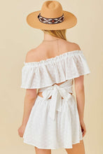 White Off Shoulder Romper With Back Tie Detail