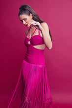 Magenta Bandage Fringe Dress With Cutout