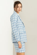 Blue Feeling Myself Checkered Double-Button Blazer
