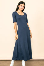 Blue Grey Scoop Neck Half Sleeve Knit Maxi Dress