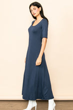 Blue Grey Scoop Neck Half Sleeve Knit Maxi Dress