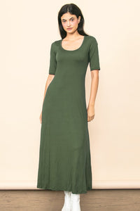Dusty Olive Scoop Neck Half Sleeve Knit Maxi Dress
