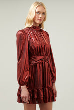 Wine Admired Liquid Satin Shirred Ruffle Dress