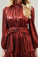 Wine Admired Liquid Satin Shirred Ruffle Dress