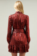 Wine Admired Liquid Satin Shirred Ruffle Dress