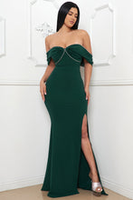 Hunter Green Pleated Off Teh Shoulder Maxi Dress
