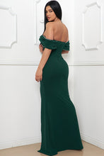 Hunter Green Pleated Off Teh Shoulder Maxi Dress