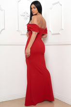 Red Pleated Off Teh Shoulder Maxi Dress