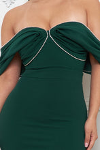 Hunter Green Pleated Off Teh Shoulder Maxi Dress