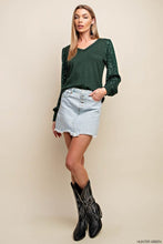Hunter Green V Neck Long Sleeves Top