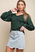 Hunter Green V Neck Long Sleeves Top