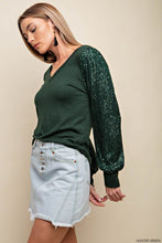 Hunter Green V Neck Long Sleeves Top