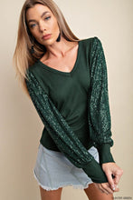 Hunter Green V Neck Long Sleeves Top