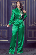 Apple Green Chain and Floral Satin Top and Pants Set