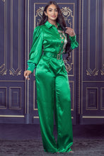 Apple Green Chain and Floral Satin Top and Pants Set