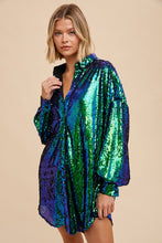 Emerald Long Sleeve Sequin Shirt Dress Button Down