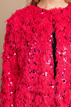 Scarlet Open Front Sequin Shaggy Jacket