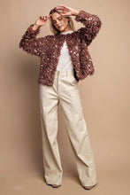 Mocha Open Front Sequin Shaggy Jacket