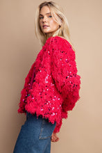 Scarlet Open Front Sequin Shaggy Jacket