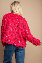 Scarlet Open Front Sequin Shaggy Jacket