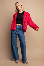 Scarlet Open Front Sequin Shaggy Jacket