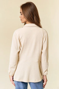 Cream Cinched Sleeve Blazer