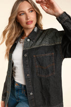 Charcoal/Grey Distressed Leopard Patched Wash Denim Jacket