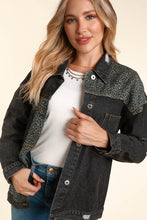 Charcoal/Grey Distressed Leopard Patched Wash Denim Jacket
