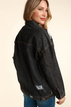 Charcoal/Grey Distressed Leopard Patched Wash Denim Jacket